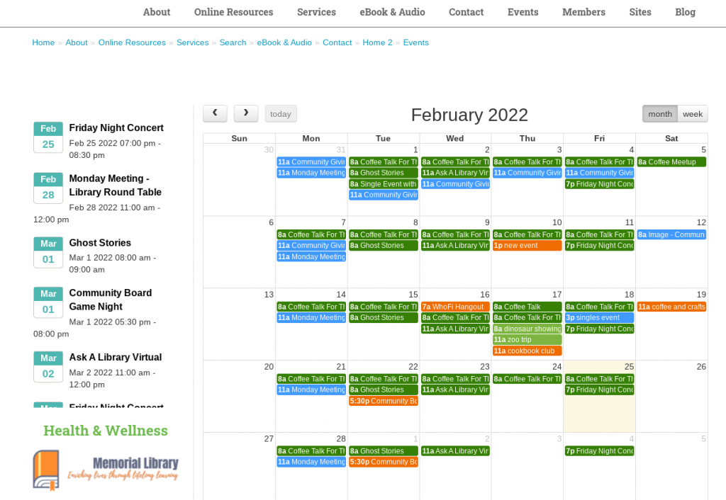 Example Community Calendar Website Integration